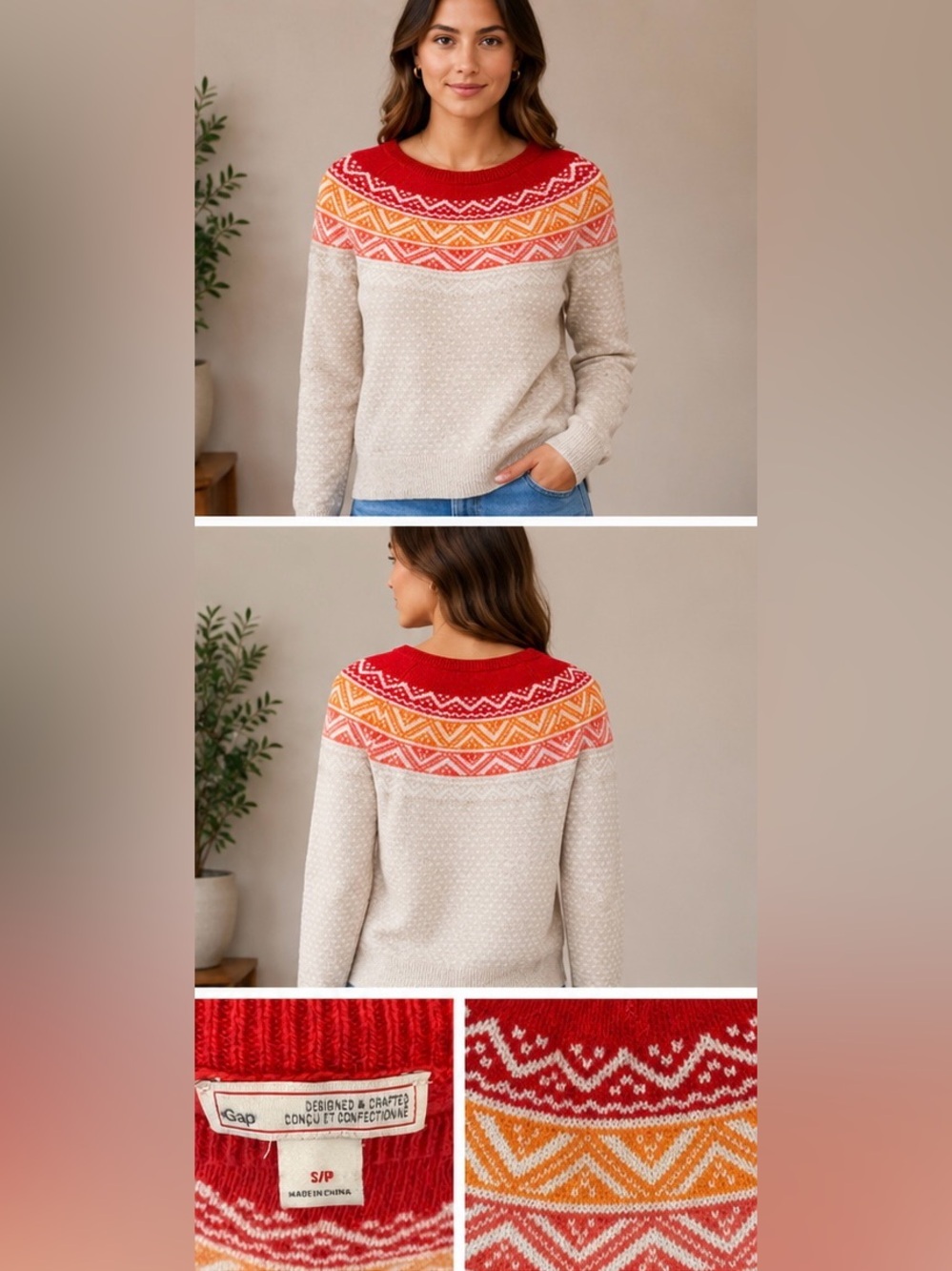 GAP Designed & Crafted Fair Isle Sweater Women’s Small Cozy Nordic Pullover - Picture 2 of 5